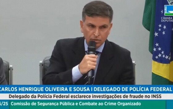 O delegado da Polícia Federal Carlos Henrique Oliveira de Sousa, em depoimento na Câmara: irmão de Lula sob investigação