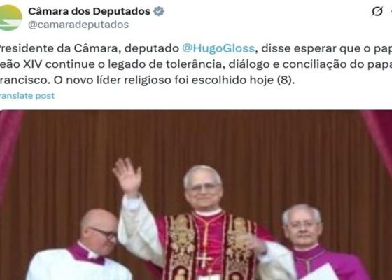 imagem colorida de post da Câmara dos Deputados com nome errado de Hugo Motta