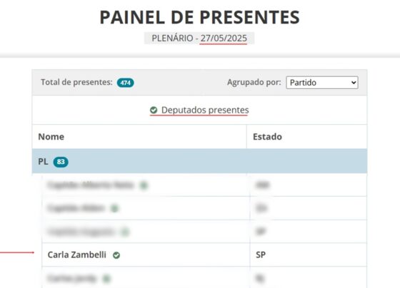 imagem colorida de registro de presença da deputada carla zambelli em sessões da câmara