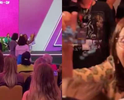 Mãe de exilado político faz protesto contra Hugo Motta